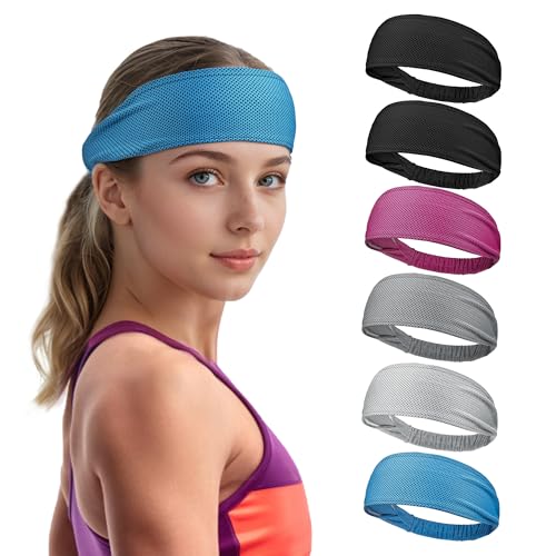 Sukeen Cooling Headbands for Women, Instant Cooling Moisture Wicking Non-Slip Sweatbands for Women Running Fitness Yoga - color: Black/Dark Gray/Gray/Rose Red/Blue