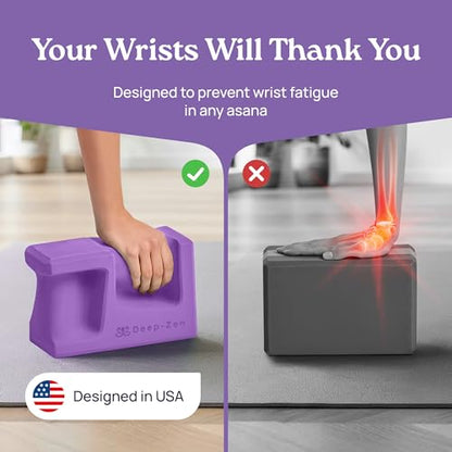 PRO Yoga Blocks | Ergonomic Yoga Block 2 Pack for Wrist Comfort and Support | EVA Foam Exercise Blocks, 2x Knee Pads & Yoga Strap | Pilates Block Set | Bricks to Eliminate Wrist Pain