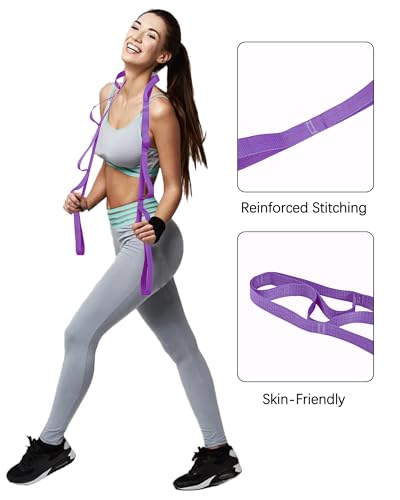 10 Loop Yoga Stretching Strap for Physical Therapy - Non-Elastic Exercise Band for Pilates, Yoga, Stretching for Women & Men