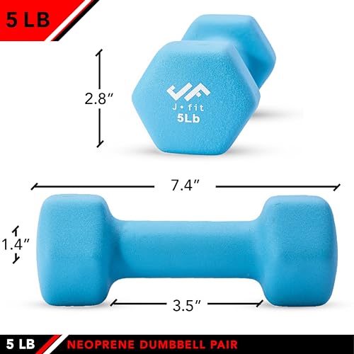 JFIT Dumbbell Pairs or Sets – Neoprene & Vinyl Coated Hand Weights for Home Gym, Strength Training, Aerobics, Cardio Exercise and Fitness - size: 5 lbs (Pair), style: Dumbbell Pair