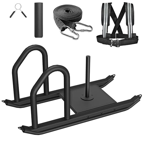 Weight Sled for Training, Heavy Duty 500 LBS Pull Push Sled for Outdoor, Indoor, Football, Durable Steel Weighted Sled, Compatible with 1" & 2" Weight Plate, Frame with Adjustable Reflective Stripe Vest - color: Black