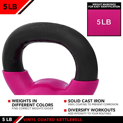 JFIT Kettlebell Weights Vinyl Coated Iron - style: 5lb (Hot Pink)