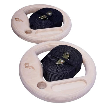 Wooden Gymnastic Rings with Built-in Hangboard – 32mm Birch Rings with 6 Grip Options & Numbered 38mm Straps – Calisthenics, Climbing, Bodyweight Training
