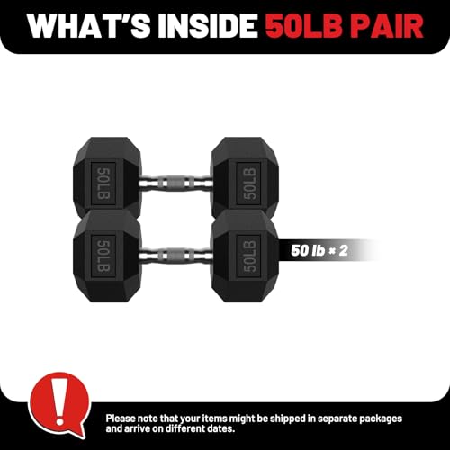 PAPABABE HEX Dumbbell Set 2.5-125lb, Rubber Encased Home Gym Dumbbells, Exercise & Fitness Weights Dumbbells for Women & Men, Hand Weight for Strength Training - size: 50 lb, Pair, style: Chrome Handle