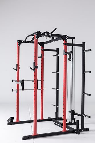 REP Fitness PR-1100 Power Rack Home Gym System, Squat Cage with Attachment Compatibility Multi-Grip Pull Up Bar, Adjustable J Cups, Extended Safeties, 700 lb Capacity, Strength Training Equipment - style: Power Rack + Lat/Row Attachment + Dip Attachment +