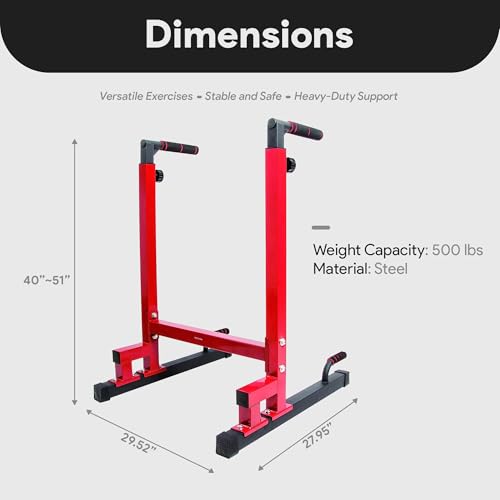 BalanceFrom Steel Frame Dip Station with Adjustable Height, 500 Pound Weight Capacity – Upper Body Workout Home Gym Equipment for Triceps, Push & Pull Ups, Leg Raises, and Bench Press