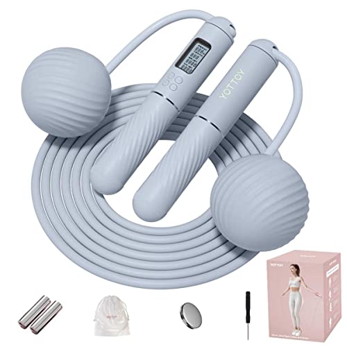 YOTTOY Skipping Ropes for Adults -Cordless Counter Jump Rope with Large Cordless Ball-Weighted Jump Rope for Women with LCD Display - color: Blue
