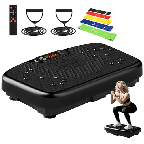SoftGym Waver Vibration Plate Exercise Machine for Lymphatic Drainage Weight Loss,120 Speed Levels Vibrating Platform with Resistance Bands,Full-Body Workout Equipment for Muscle Activation - style: Slim- Black