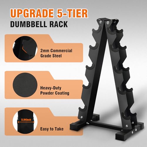 Fitvids Rubber Coated Hex Dumbbell Set with Storage Rack, 100/150/200/550 LB Hand Weight Set with Anti-Slip Grip for Home Gym - size: Dumbbell + A-Rack: 150LBS Set