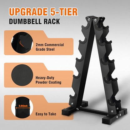 Fitvids Rubber Coated Hex Dumbbell Set with Storage Rack, 100/150/200/550 LB Hand Weight Set with Anti-Slip Grip for Home Gym - size: Dumbbell + A-Rack: 150LBS Set