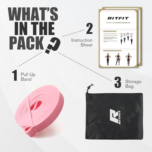 RitFit Pull Up Assist Band - Premium Resistance Band for Pull Up Assistance, Resistance Training, Body Stretching, Powerlifting, Mobility Training - color: Pink