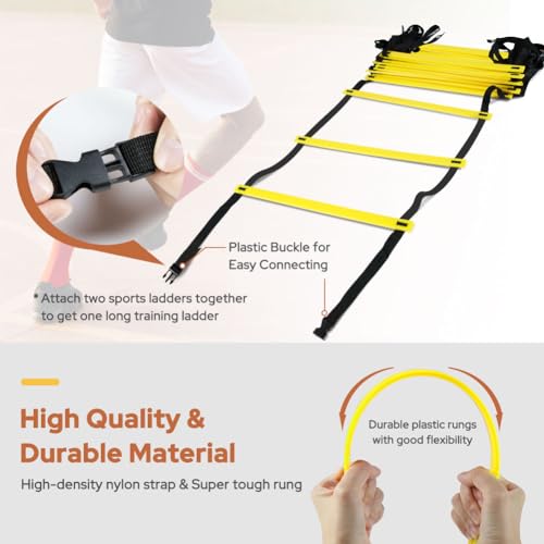 GHB Pro Agility Ladder Agility Training Ladder Speed 12 Rung 20ft with Carrying Bag - color: yellow