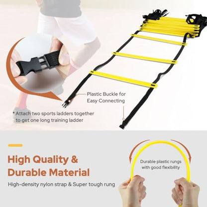 GHB Pro Agility Ladder Agility Training Ladder Speed 12 Rung 20ft with Carrying Bag - color: Yellow-2 Pack