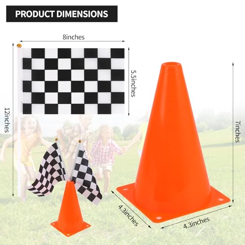 Mini Traffic Cones（with Hole on Top） with Racing Checkered Flags, Sports Safety Cones for Soccer Cones and Basketball Practice Equipment - color: 36PCS