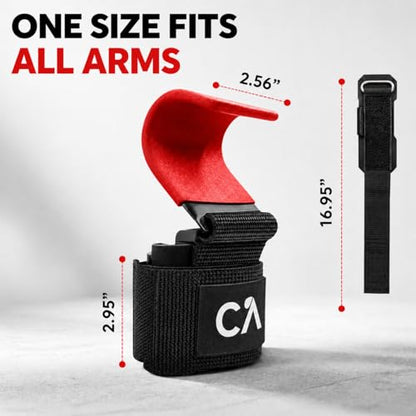 Weight Lifting Hooks (Pair) for Deadlifts, Pull Ups, Rows & Shrugs - Heavy Duty Gym Hooks with 8mm Padded Wrist Straps, Secure Grip Support for Weightlifting, Powerlifting & Strength Training - color: Red