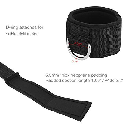 Ankle Wrist Cuffs Neoprene Padded Straps D-Ring Glute Kickback for Cable Machines Legs Exercise Adjustable Fitness - color: D ring silver