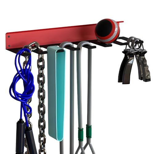 Home Gym Storage Accessory Rack Organizer with 8 Steel Hooks, Multi-Purpose Workout Gear Equipments, Fitness Resistance Bands, Lifting Belts Wall Rack Holder- MK713C