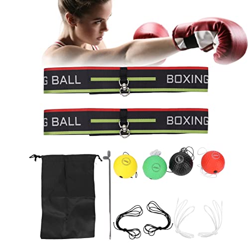 4 PU Boxing Reflex Ball with 2 Adjustable Boxing Ball Headband, 1 Storage Pouch, 1 Threading Needle, Portable Punching Balls for Adults to Improve Hand-Eye Coordination