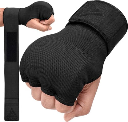 RDX Gel Boxing Hand Wraps Inner Gloves Men Women, Quick 100cm Long Wrist Straps, Elasticated Padded Fist Under Mitts Protection, Muay Thai MMA Kickboxing Martial Arts - color: Full Black, size: Small