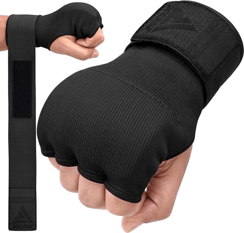 RDX Gel Boxing Hand Wraps Inner Gloves Men Women, Quick 100cm Long Wrist Straps, Elasticated Padded Fist Under Mitts Protection, Muay Thai MMA Kickboxing Martial Arts - color: Full Black, size: Large