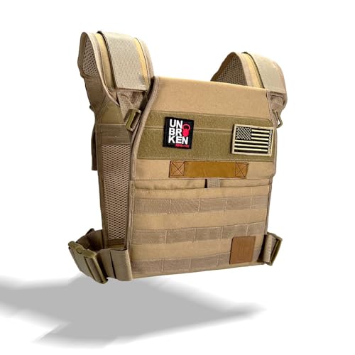 Adjustable Weighted Vest, WOD Cross Fitness, Weight Plates Carrier for Strength and Endurance Training and Running. For Men or for Women, 2 Patches Included [Tan]