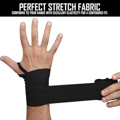 MCD Boxing Wraps for Men & Women 4.5m/180” Boxing Hand Wraps for Bᴏxing Gloves with Thumb Loop Muay Thai Hand Wrаps Semi-Elastic Wrist Wrаps Bᴏxing Wrap for MMA, Muay Thai & Martial Arts Training - color: Black