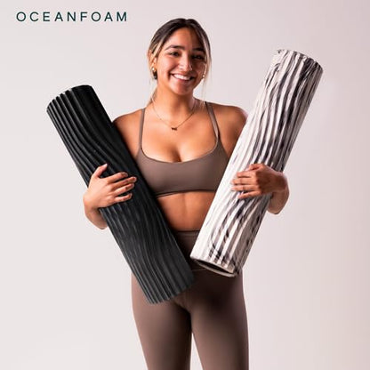 Tsunami Roller (Black & Charcoal Marbled) - Extra-Large, 26" x 5.9" - Soft, Textured Foam Roller for Physical Therapy, Back Pain, Exercise & Stretching - Yoga, Athletics, & Wellness