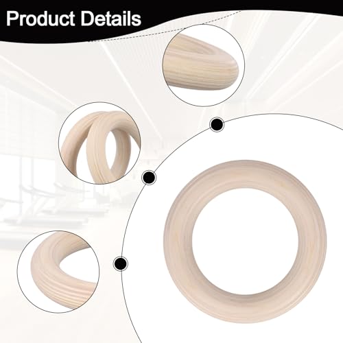 2Pcs Gymnastics Rings Wooden Gym Ring 1500Lbs, Non-Slip Gymnastics Ring, Pull Up Workout Rings, Wood Gymnastics Ring GYM Ring For Kids, Adult, Home, Gym, Exercise, Training (25mm 19cm)