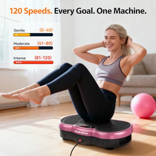 Vibration Plate for Weight Loss & Body Shaker Machine, Professional Full Body Vibration Machine with Wider Platform, Ultra Stable & Quiet, 120 Speeds, 330lbs Capacity, Home Fitness System - color: Pink