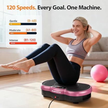 Vibration Plate for Weight Loss & Body Shaker Machine, Professional Full Body Vibration Machine with Wider Platform, Ultra Stable & Quiet, 120 Speeds, 330lbs Capacity, Home Fitness System - color: Pink