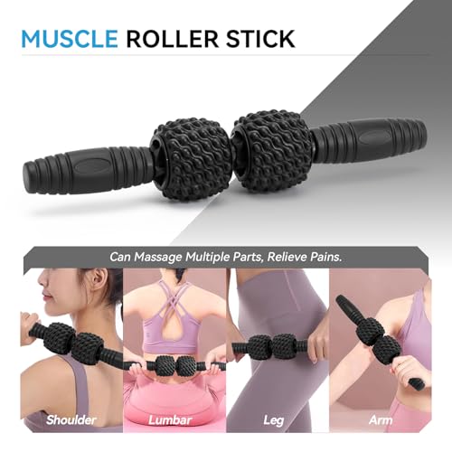 5 in 1 Foam Roller Set, High Density Fitness Exercise Foam Roller for Deep Tissue Muscle Massage, Massage Roller, Massage Ball, Resistance Band, for Whole Body(Black) - color: Black