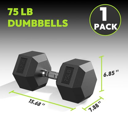 HANDBODE Hex Dumbbell 30-570 lb Dumbbell set, Rubber Encased Exercise & Fitness Dumbbells, Hand Weight for Strength Training - size: 75 lb, Single, style: Chrome Handle