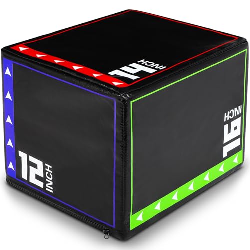 3-in-1 Plyometric Box Set (12/16/20/24/30") - High-Density EPE & Compressed Foam Jump Box for Home Gym, HIIT & CrossFit - Non-Slip Box Jumps, Step-Ups, Squats, Hip Thrusts - size: 12'' x 14'' x 16''（EPE Foam）