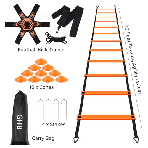 GHB Pro Agility Ladder Soccer Kick Trainer Set 20ft - color: Orange
