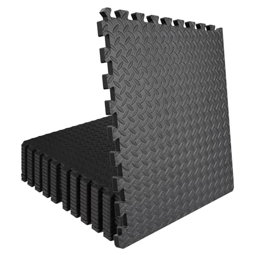 48 Sq Ft (12 Tiles) Interlocking Gym Mats, EVA Foam Puzzle Exercise Tiles for Home Gym, Yoga, Kids Playroom, Non-Slip Floor Protection - size: 48 Sq Ft (12 Tiles)