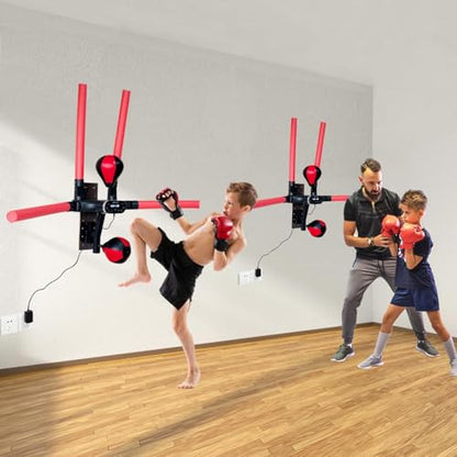 Smart Boxing Reflex Trainer with Remote Control, Wall-Mounted Striking System Featuring 4 Striking Rods and 2 Speed, Balls Boxing Trainer Offers 3 Modes and 3 Speed Settings to Enhance Reaction Time