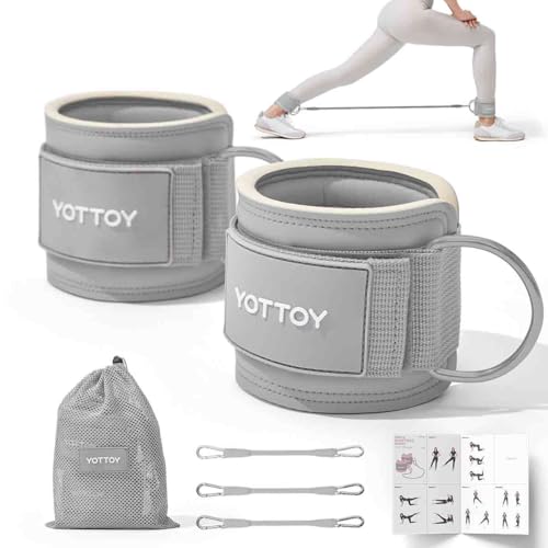 YOTTOY Ankle Resistance Bands with Cuffs, Adjustable Ankle Straps for Leg & Glute Workout, Butt Exercise Bands for Cable Machines Women, Perfect for Hip Fitness & Booty Training - color: Grey