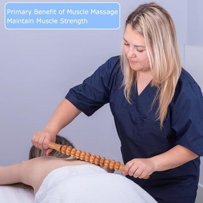 Wooden Muscle Massage Roller Stick for Athletes, Relief Muscle Soreness, Cellulite Massager, Fascia Roller for Physical Therapy