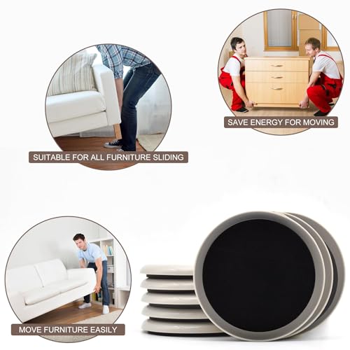Furniture Sliders,8 Pcs with 4 Plastic & 4 Felt Sliders, 3 1/2inch，Beige - size: 3 1/2" Round-8 Pack Plastic + Felt