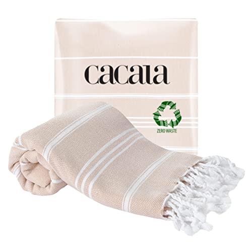 Cacala 100% Turkish Cotton Kitchen Tea Towels, Highly Absorbent Luxury Soft Quick Drying Dish Towel with Hanging Loop for Gym, Yoga, Bath, Sports, Cleaning and Kitchen (23 x 36), Beige - color: Beige