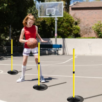 TNZMART 3.3FT Training Agility Poles Detachable Soccer Training Sticks Multi-Purpose Slalom Boundary Poles with Rubber Bases - color: Yellow