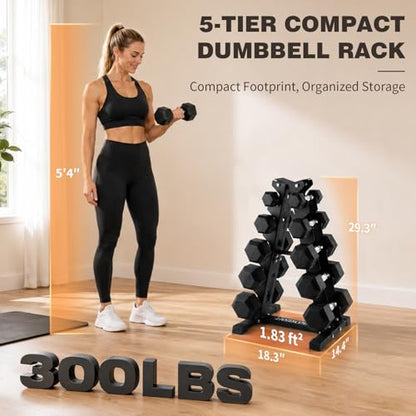 LIONSCOOL 5/6 Tier A-Frame Dumbbell Rack Stand Only, Heavy Duty Steel Weight Rack for Home Gym, Space-Saving Dumbbell Stand (200/300/600LBS Capacity)