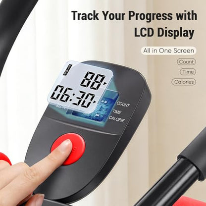 DUMOS Ab Workout Equipment for Home Gym, Exercise Machine Abs Trainer, Full Body Fitness System Adjustable for Abdominal Stomach Training, LCD Display, Knee Protection - color: Black&Red