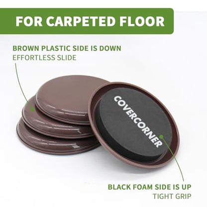 Furniture Sliders for Carpet 8 PCS - 4 3/4" Brown - size: 8 PCS 4 3/4 inch Brown