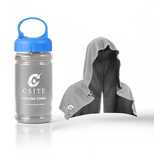 CSITE Cooling Hoodie Towels for Neck and Face, UPF 50 Sun Protection & Instant Cooling, Ice Towels for Hot Weather, Soft Breathable Towel for Sport, Work Out, Camping & More Activities（Light Gray） - color: Light Gray
