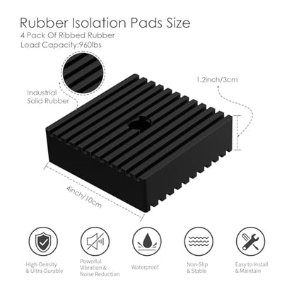 4 Pack Shock pad for air Compressor or Equipment Solid Rubber 4"x4"x1.2"