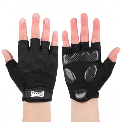 Aegend Half-Finger Cycling Gloves, Anti-Slip Shock-Absorbing Padded Palm, Breathable Mesh for Biking, Fitness and Outdoor Activities (Black) - size: Large