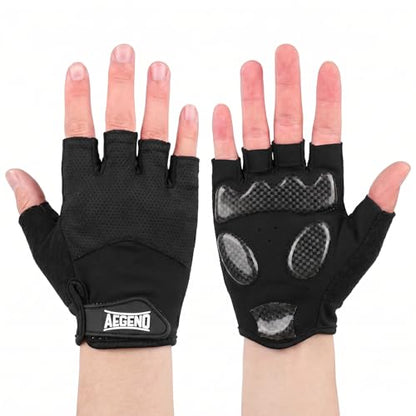 Aegend Half-Finger Cycling Gloves, Anti-Slip Shock-Absorbing Padded Palm, Breathable Mesh for Biking, Fitness and Outdoor Activities (Black) - size: X-Large