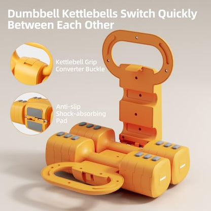 Lightweight Adjustable Dumbbell Kettlebell Set - 4 in 1 Free Weight Set with Kettlebell Grip Converter, Each 2.2 3.3 4.4 5.5lb Quick Change Weight Women Dumbbell Set for Small Spaces Home Gym - color: Adjustable Kettlebell Orange