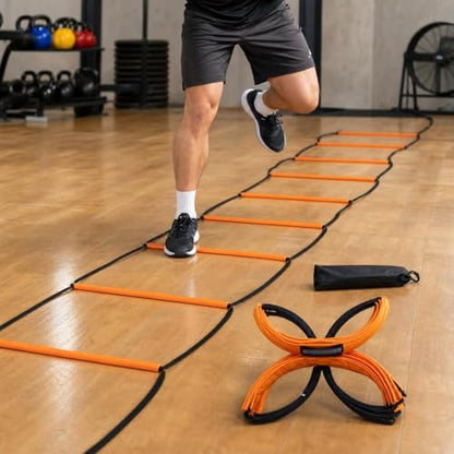 Kids Agility Ladder, Speed Ladder Training for Football & Soccer, 15ft Agility Speed Ladder with Storage Bag, Team Conditioning Equipment, Flitting Agility Ladder 8 Grid